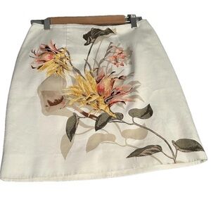White House Black Market Floral Embroidered Skirt, Size 0, White & Yellow